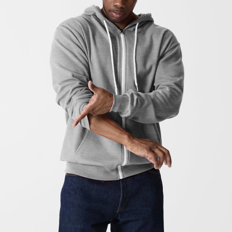 Ohoo Men's Zip Up Hoodie Lightweight Slim Fit Sweatshirt Full Zip Hooded Jacket / DCF002-GREY-L - Image 2